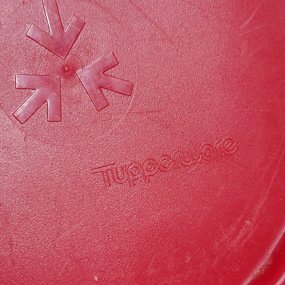 VINTGE Tupperware One Touch Canister Red Lidded Orange Rosemaling Tole Red 90s - Picture 9 of 14